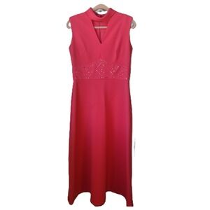 Vintage 60s 70s Maxi Dress Womens Large Hot Pink‎ Rhinestone Cocktail Party Gown